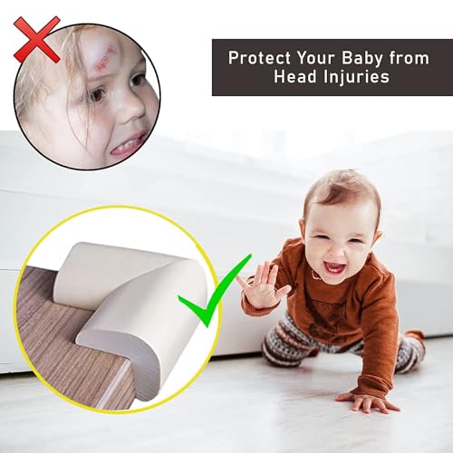Image of Safe-O-Kid Baby Safety 4 -Pack NBR Foam Corner Guards + 12 Ball Shaped Corner Protectors - Soft, Durable Furniture Edge Guards (Cream & Transparent)