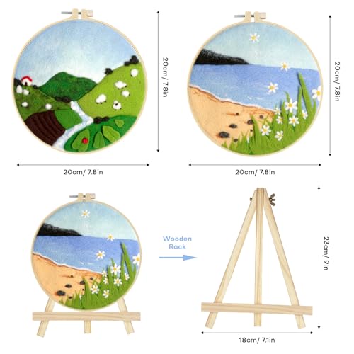 Image of Comfysail 2 Pack Needle Felting Kit,Felt Painting Kit for Beginners, DIY Craft Kit with Picture Frame,Felted Fabric,Wool,Needle,Foam Pad and Instructions for Home Decoration (Mountain&Beach)
