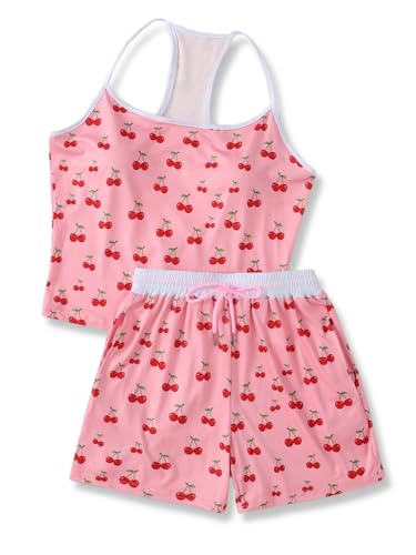 Image of Size 7-14Y Girls Clothes 2 Piece Outfits Striped Tank Top Drawstring Shorts Teen Girls Summer Clothing Sets