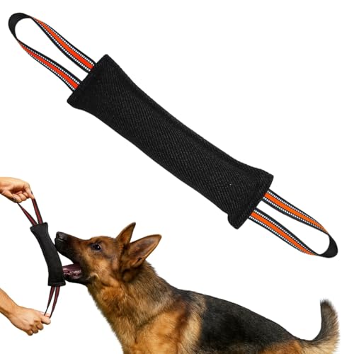 VOSSOT Salsicce per Cani in Iuta con 2 Maniglie Robuste, Manicotto per Cani, Rotolo in Iuta da Masticare Giocattolo per Canis Morso, Giocattolo Interattivo per Canis per Allenamento di Tiro alla Fune