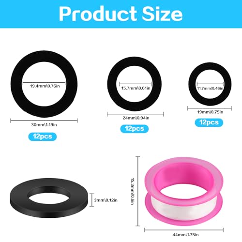 36 Stück Dichtungsringe für Wasserhahn Dichtung, Gummi Flachdichtung Set Dichtung Duschschlauch Duschkopf O-Ring Gummischlauchringe Unterlegscheibe für 1/2 Zoll 3/4 Zoll 1 Zoll Dichtungen, Schwarz