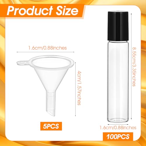 MAQUITA 100 Pcs Essential Oil Roller Bottles 10ml Empty Glass Roller Bottles with Stainless Steel Balls Protection Leakproof with 5 Funnel for Travel Perfume Lip Gloss (clear)2