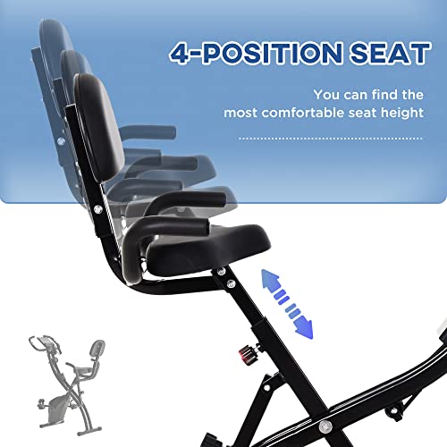 Soozier 3 in 1 Folding Exercise Bike, 10dB Super Silent Stationary Bike with 8-Level Magnetic Resistance, Heart Rate Sensor, Adjustable Seat, Resistance Bands and Wheels - Image 5