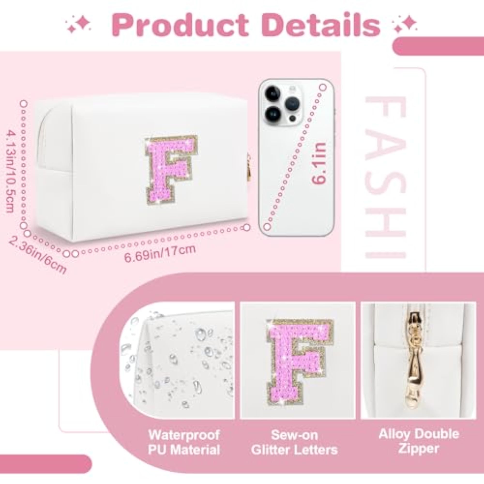 Personalized Small Initial Patch Makeup Bag, Gift