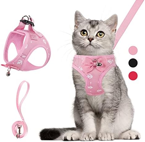 Surepet Cat Harness and Leash: Kitten Harness 5FT Leash Adjustable Soft Mesh Breathable Cat Bowtie Harness and Leash Set for Walking Escape Proof for Small Medium Large Cat Puppia Vest Outside