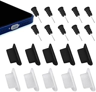 CKANDAY 10 Pairs Dust Plugs Set Compatible with iPhone 13, 12, 11, X, XS, XR, 8, 7, Plus, Pro, Max, Mini, iPad, Air Pods Charging Port and Earphone Jack, Silicone Anti-Dust Pluggy Caps, Flat Design