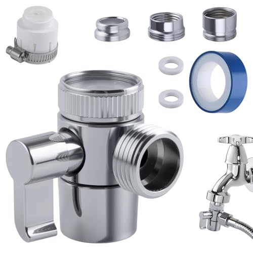 GOLD DEER Faucet Diverter Valve with Aerator 3 Way Diverter Valve for Hand Held Shower Sink Faucet Splitter Swich Faucet Adapter for Kitchen and Bathroom,with 55/64'', 15/16'', G1/2” Adapters by GOLD DEER - Used condition - US$7.12