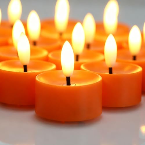 Image of QIDEA Halloween Orange LED Tea Lights for Pumpkin Christmas Decor 12 Sets