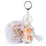 HONYJOOM Bling Car Keychain for Women, Key Chains Women Cute, Puff Ball Keychain Pom Pom (Light brown)