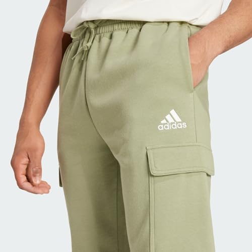 adidas Mens Essentials Fleece Drawstring Cargo Pants Casual - Green3