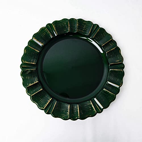 Balsa Circle 6 pcs 13-Inch Hunter Green Gold Round Scalloped Trim Plastic Charger Plates Wedding Reception Decorations Supplies