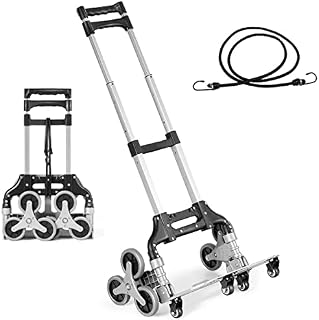 COSTWAY Folding Hand Truck on 10 Wheels, Aluminium Stair Climbing Cart with Adjustable Handle and Cord, Sack Dolly Truck Trolley for Moving Shopping Travel, 80KG Load Capacity
