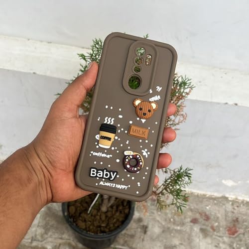 Image of Outlouders Back Cover for Oppo A5 2020 / A9 2020 | 3D Cartoon Bear Cute Fun Silicone Full Body Protection Bumper Case (Brown)