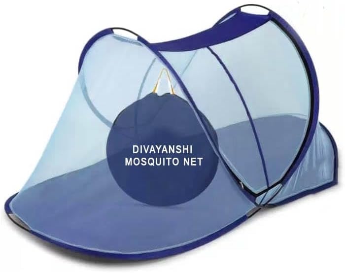 DIVAYANSHI Mosquito Net for Single Bed | Foldable Machardani | Polyester Strong 30GSM mesh | PVC Coated Corrosion Resistant Steel Wire - Blue