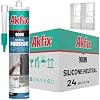 Akfix 900N Clear 100% Silicone Adhesive for Mirror 24x10.5 fl.oz. - Solvent-Free Mirror Adhesive, Low Odor, Non-Corrosive, Durable, Fast Curing, Non-sag, Flexible Silicone Caulk | Clear, 24 Pack