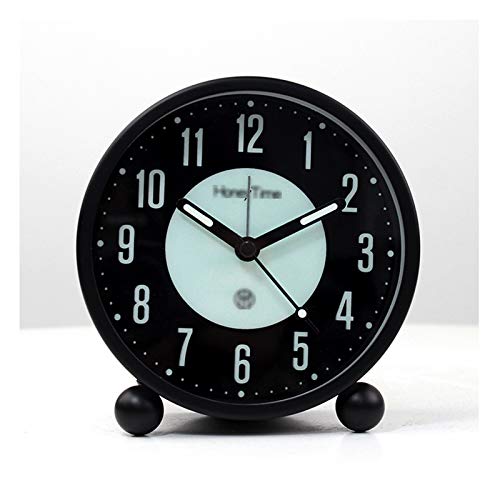 Despertadores Reloj analógico redondo Reloj de alarma silencioso Sin tictac Luminoso Operado Home Clock Decorativo for Escritorio de cabecera, Retro (Negro) Despertadores de Mesilla ( Color : Black1 )