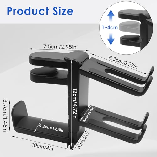 OBYCPIN 2-in-1 Headphone & Controller Holder - Underdesk Clampable Headset Holder 360° Rotatable with Cable Clip, Double Shelf for PS5 / Xbox / Switch / PC Gaming, Non-Slip, Black - Image 3