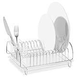 Better Houseware Stainless Steel Dish Drainer with Clear Plastic Tray and Cutlery Holder, Compact Space-Saving - Holds up to 12 Plates