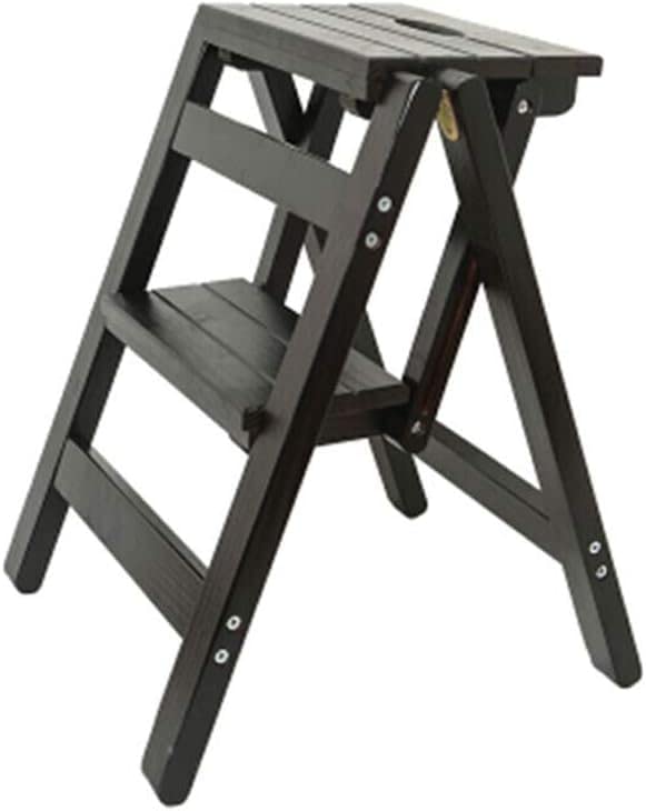 Escabeau pliable bois 2 marches noir OKUOKA mini échelle portable domestique