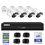 SANSCO 5MP 8 Channel Wired CCTV Security Camera System, 8CH DVR with 1TB Hard Drive, 4x 3K Home Outdoor Surveillance Cameras, Color Night Vision, Audio Recording, Human Face Vehicle Detection, P2P