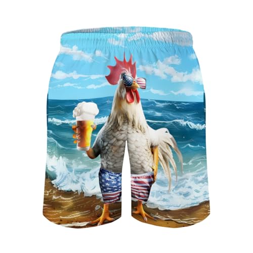 Patriotic Rooster Beer Men's Swim Trunks Chicken Board Shorts3