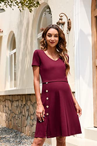 Ouges Womens Short Sleeve Maternity Dress Knee Length Breastfeeding Nursing Dress(Wine Red966,M) #TOP1
