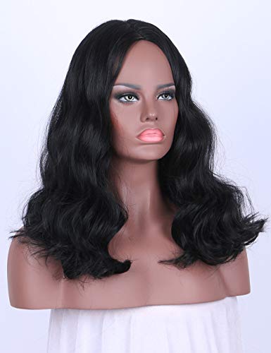 Chantiche Cheap Short Bob Wavy Synthetic Wigs Fashion Replacement Hair Women Black Wig for Women with Middle Parting