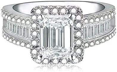 Gixaxak 925 Sterling Silver Engagement Wedding Ring Princess Cut Cubic Zirconia Ring Cubic Zirconia Simulated Diamond Wedding Engagement Ring