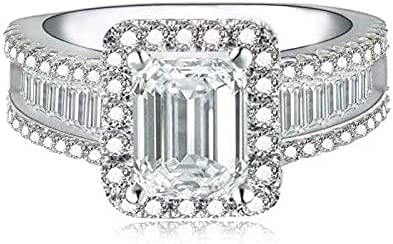 925 Sterling Silver Engagement Wedding Ring Princess Cut Cubic Zirconia Ring Cubic Zirconia Simulated Diamond Wedding Engagement Ring