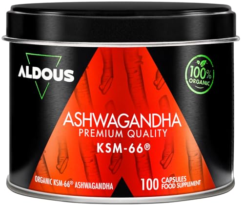 Ashwagandha KSM-66 ® Ecológica - Máxima dosis 600 mg en 1 Cápsula - 100 Días - Sin Aditivos - 100% Pura - Mejora el Estado de Ánimo - Vegano - Sin Plástico - Certificación Ecológica - ALDOUS