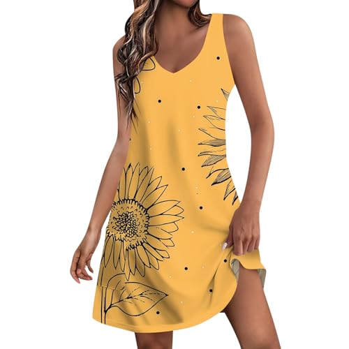 Image of Summer Dresses for Women 2026 Casual V Neck Sleeveless Sundresses Boho Beach Tank Dresses with Pockets