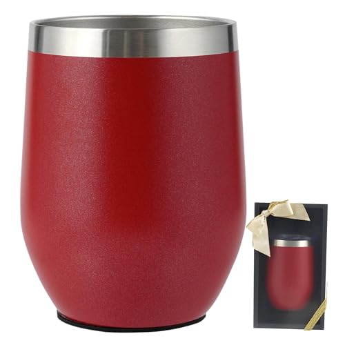 きざむ Hachifuku - Vaso de acero inoxidable aislado al vacío, diseño de doble capa con tapa, base antideslizante y acabado mate para frío y calor, 350 ml (rojo)