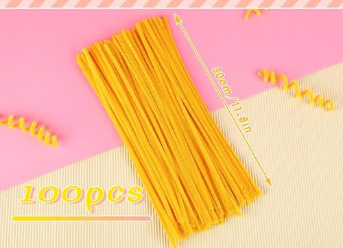 Image of Chenille Stems Pipe Cleaners for Flower Making for Craft Projects and Decorations (Golden Yellow Color, 100pc Pack)