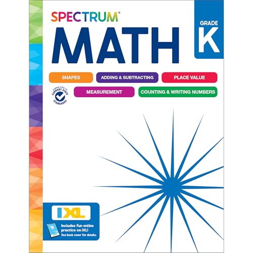 Spectrum Math Kindergarten Workbooks, Activity Book for Kids Ages 5-6 Covering Addition, Subtraction, Place Value, Shapes, Counting, and More, Mathematics Classroom or Homeschool Curriculum