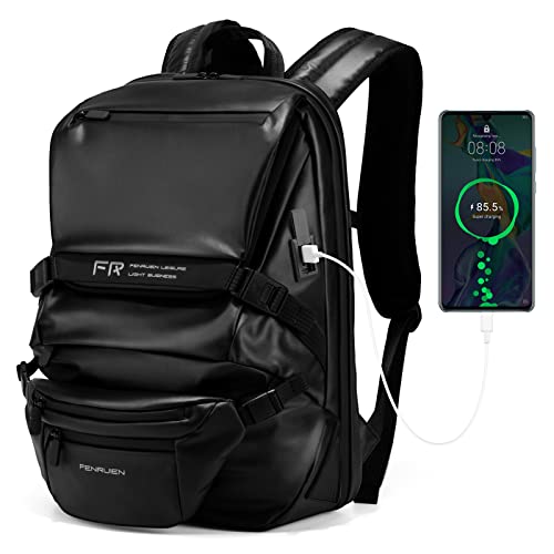 Fenruien Backpack With Laptop Compartment, 2 Sets - 17 Inch Large Casual Day Laptop Pack Bundled With Fanny Shoulder Pack, Unisex Usb Port Casual Backpack For Men Unique Modern Office College #TOP6