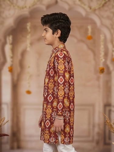 Image of KiddoPanti Boys 100% Cotton Ethnic Motif Printed Short Length Kurta