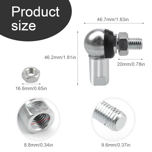 0XBIT L Form Kugelpfanne Endfitting, 2 Stück CS16 M10 Spurstangen Kugelkopf, Gelenkkopfkugellager mit Bolzen für Maschinenbau, Automatisierungsgeräte, Das Innengewinde ist M10x1,5