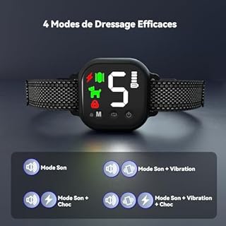 Meloive Collier Anti Aboiement Chien,Collier Anti-aboiement Intelligent,4 Modes Son/Vibration/Choc Statique,IP67 Étanche et Rechargeable pour Petit Gros Chien,Noir
