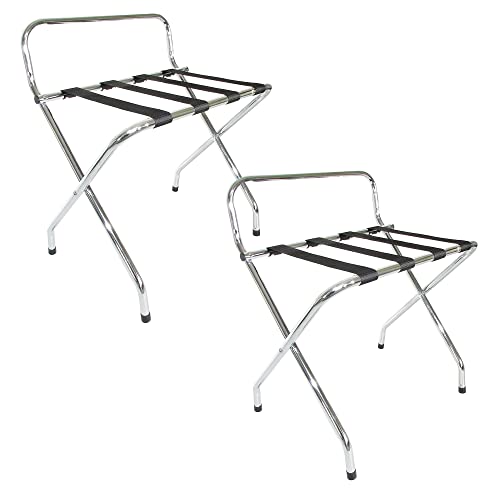 USTECH Luggage Rack-Single Tier with High Back, Chrome, Self Asssembly, Foldable Rack for Guest Room
