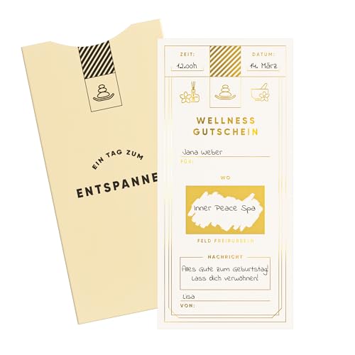 Wellness Gutschein mit Rubbelaufkleber & Kuvert - Wellness Gutschein - Einzigartige Wellness Massage & Spa Gutschein Geschenk Verpackung - Gutschein Karte für Besuch in Therme zum freirubbeln