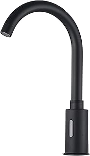 Automatic Touchless Sensor Faucet Black Motion Activated Kitchen Bathroom Hands Free Tap AC DC Powered 360 Degree Swivel Electric Infrared Sensor with Mixing Valve Public Vessel Sink Faucet