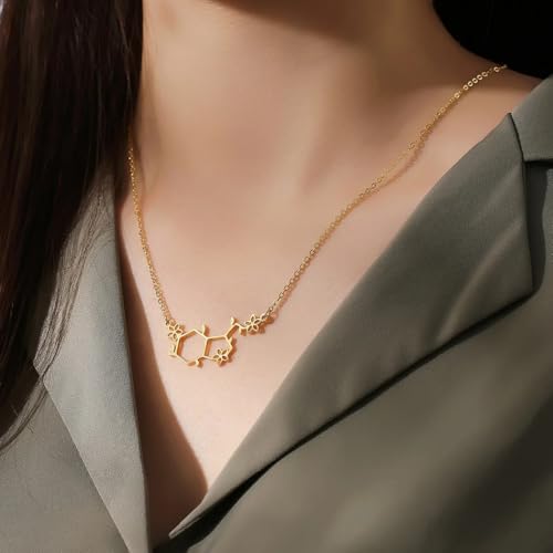 Collier formule chimique et structure ADN, pendentif science ras du cou - 4