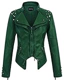 chouyatou Women's Fashion Studded Perfectly Shaping Faux Leather Biker Jacket (X-Large, Green)