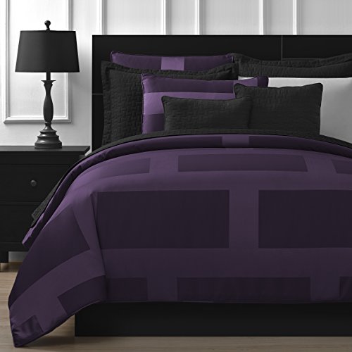 Comfy Bedding Frame Jacquard Microfiber Queen 5-piece Comforter Set, Plum