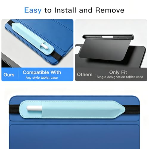 Image of MoKo Pencil Case Holder Fit The Apple Pencil (Pro and USB-C and 1st and 2nd Gen), Detachable Elastic Pocket for Stylus Pen with Elastic Band Attached to iPad Case, Sky Blue