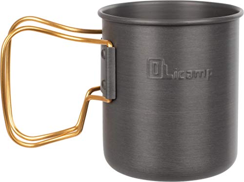 Olicamp Space Saver Camping Mug with Colored Grip, Nests Nalgene Bottle Inside, Lightweight and Compact, Perfect for Camping and Backpacking, Gold