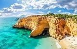 adrium Cuadro de madera de 90 x 60 cm: increíble paisaje con acantilados, playa salvaje y aguas turquesas en el Algarve, Portugal (163899243)