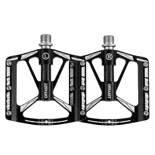 OFFASST Pedales de bicicleta de montaña de carbono ultralichte 283 g, 3 rodamientos CNC de aluminio con tubo interior de carbono y eje Cr-Mo - 9/16" MTB/Road Bike Plataforma, 6 pines de acero