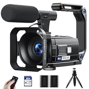 Camcorder Video Camera, 5K Cam Corder with Night Vision, WiFi 3” 270° Rotatable Touchscreen 56MP YouTube Vlogging Camera Recorder with 64GB SD Card, Microphone, Stabilizer, Remote, Batteries, Tripod