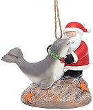 Cape Shore Adorno de resina de Navidad Santa y sello de puerto Decoración de árbol de vacaciones, colección para el hogar